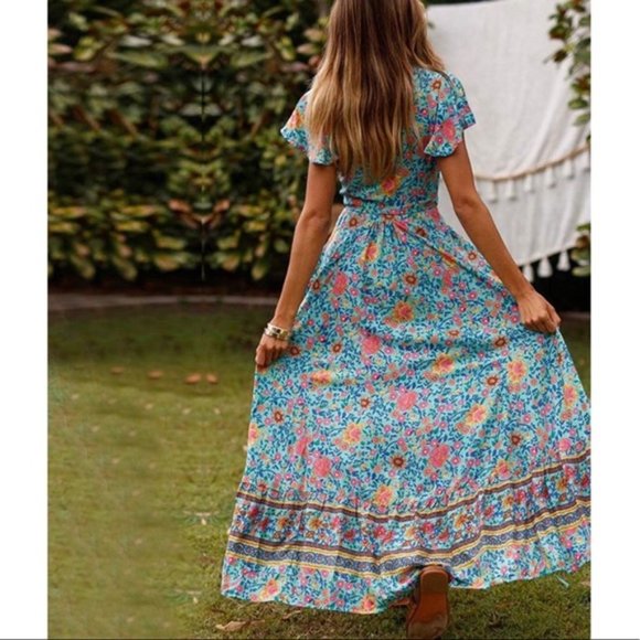 Blue Boho Maxi Belted dress - Picture 2 of 3